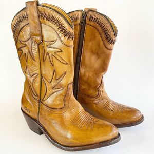 Bed Stu Lancy Western Cowboy Boot Heel Zip Windsor Tan Cognac Tooled Size 7.5